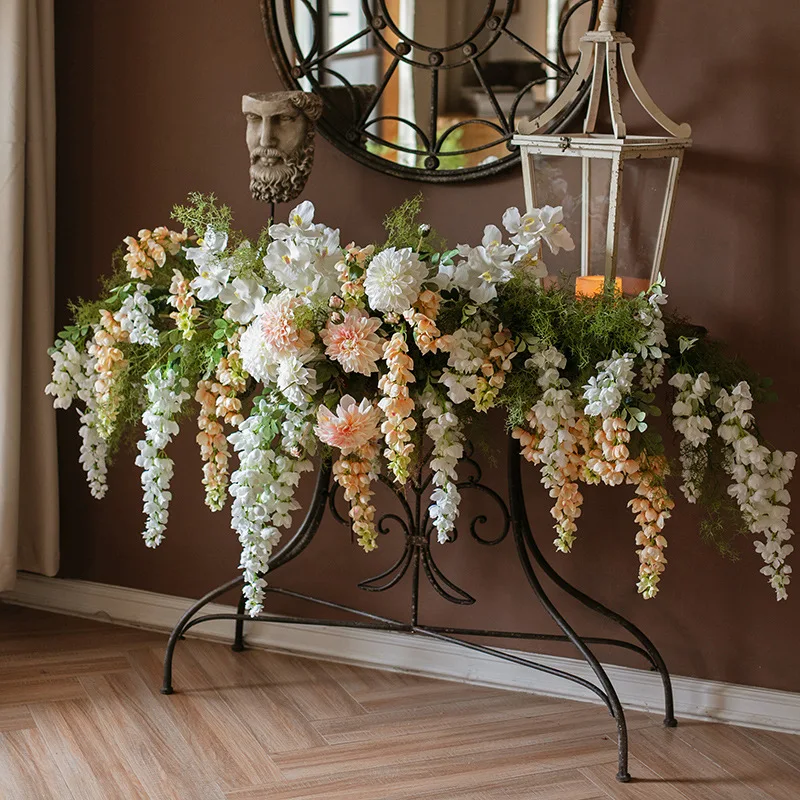 6pcs White Wisteria Artificial Silk Flowers Long Branch Wedding Home