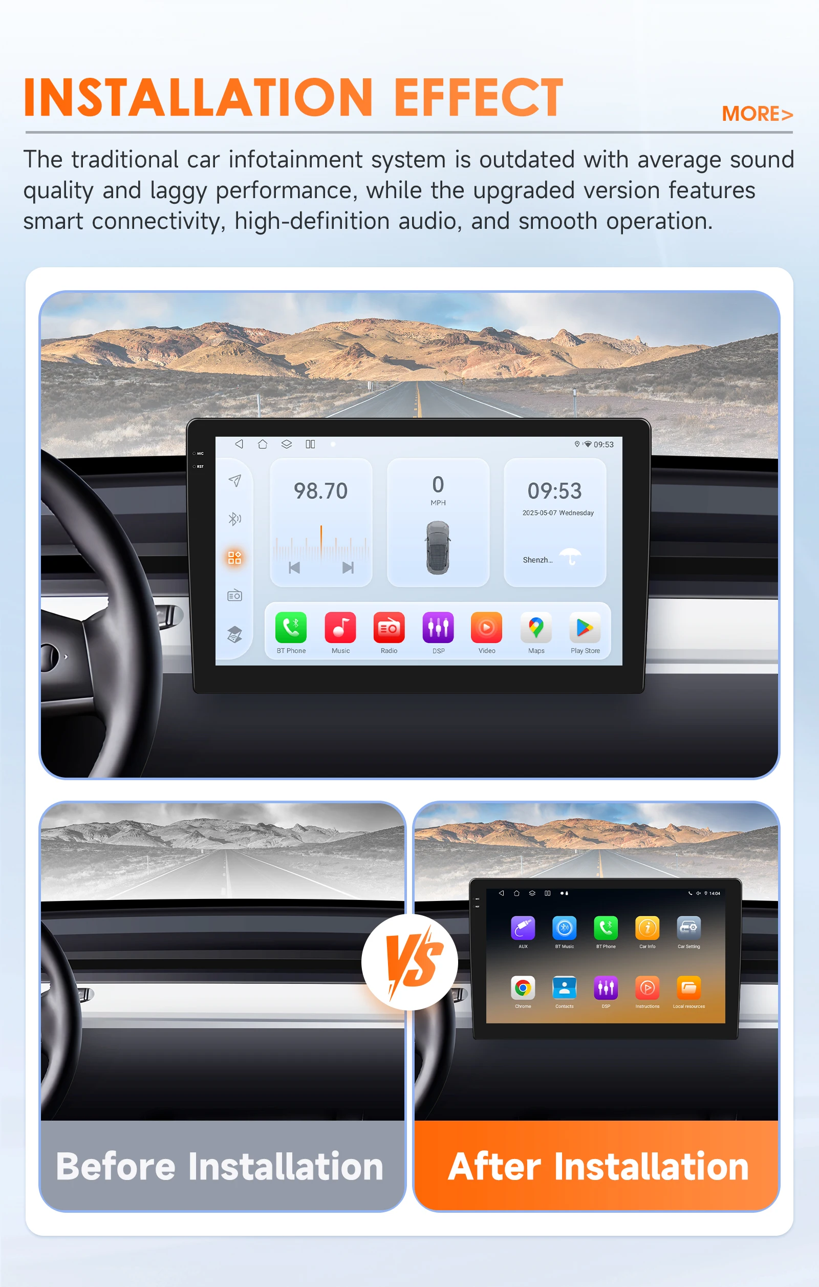 Hizpo 9 "Android 14 Double 2 DIN Autoradio Stereo Multimedia Player GPS Navi Wifi 4GLTE SWC USB DVR Kamera-AHD Carplay BTAudio – Detail 4
