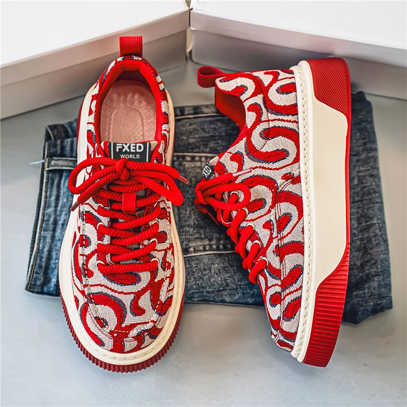 Board shoes men spring 2025 new non-slip canvas shoes students breathable trend all match thick sole sports casual men's shoes 4