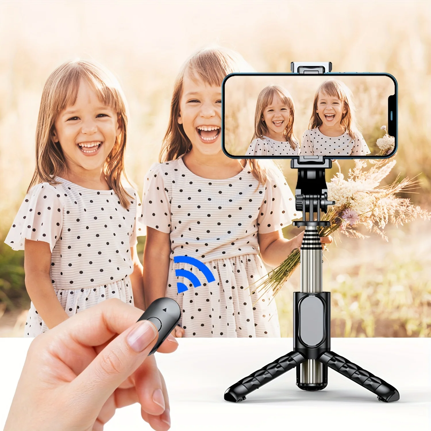 Mini Selfie Stick Tripod 360-degree Rotation Aluminum Alloy Selfie Stick with Detachable Wireless Remote for Video Recording