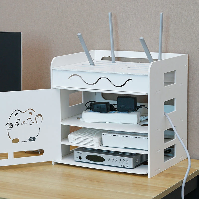 Large Wireless Wifi Router Shelf Storage Boxes Cable Power Plus Wire