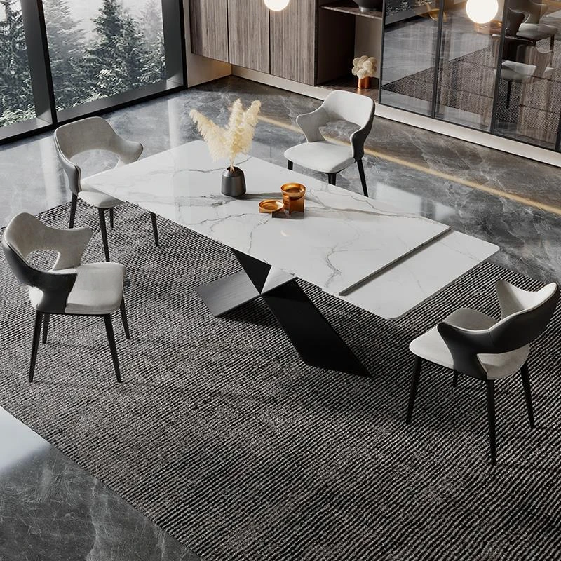 

Extension Rectangular Retractable Dining Table Modern Household Designer Slate Restaurant Table Space-Saving 테이블 Furniture