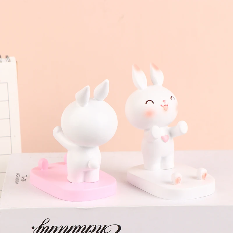 1Pc Cute Resin Rabbit Phone Holder Supporto Universale Per Telefono Cellulare Supporto Per Staffa Ornamenti Giocattoli Home Office Decorazione Del Des