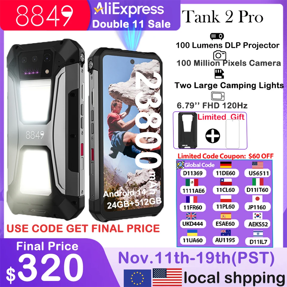 8849 Tank 2 PRO 頑丈なスマートフォン プロジェクター付き 6.79インチ