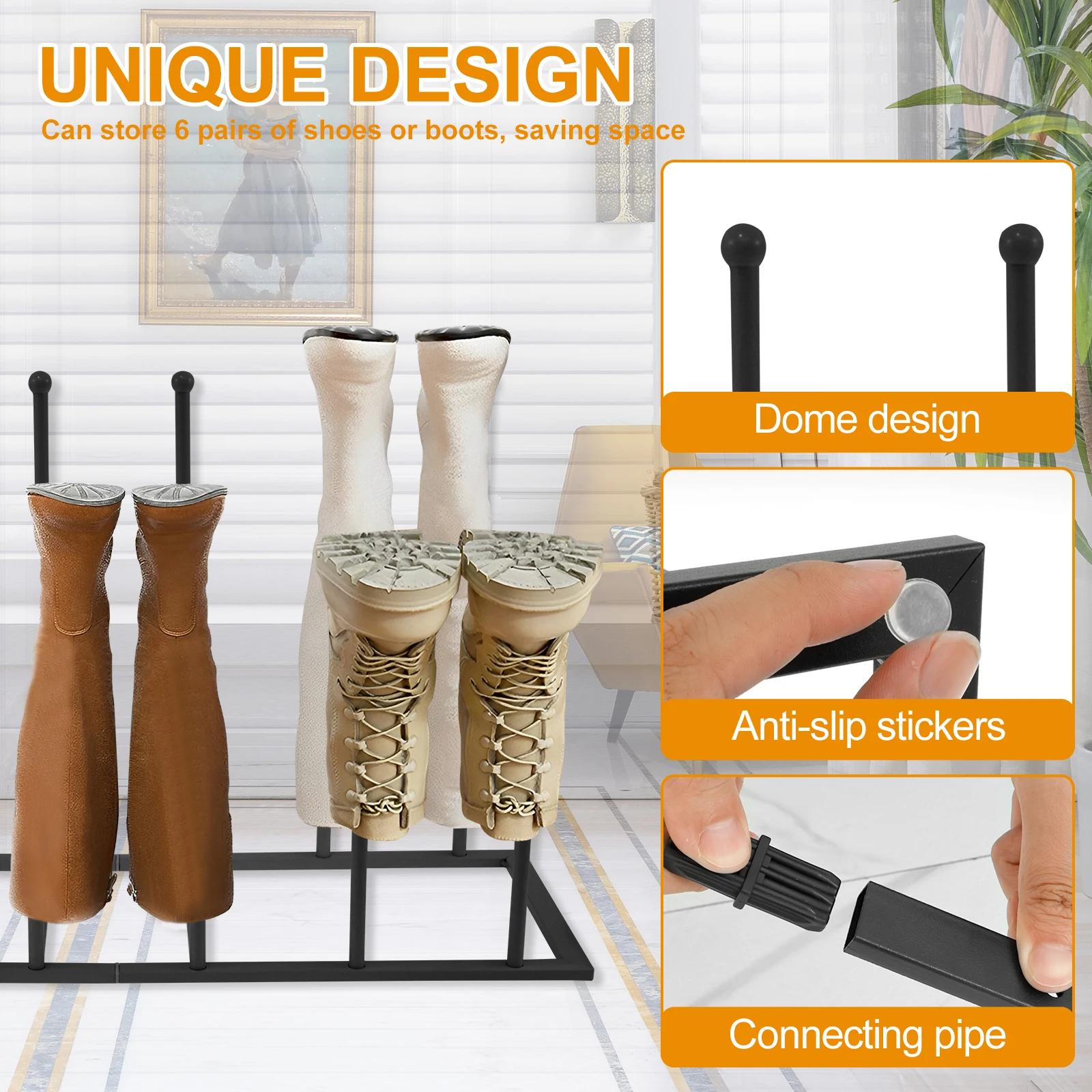 Free Standing Boot Rack Organizer, Metal Boot Storage Rack, Removable Tall Storage, Multifunctional Holder, Home, shoe rack shoe organizer