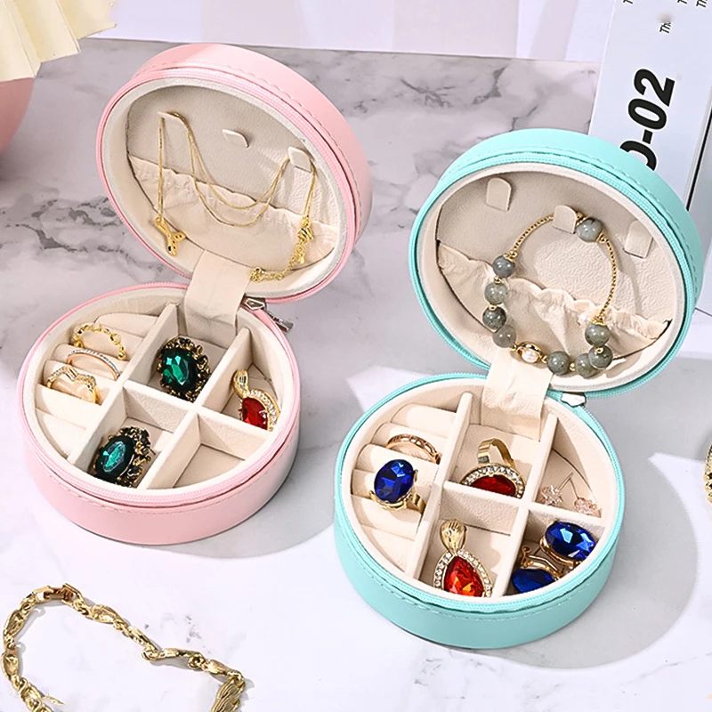 

5Style Circular Jewelry Box Portable Ring Necklace Pendant Storage Case Valentine Wedding Marriage Proposal Gift Holder Containe