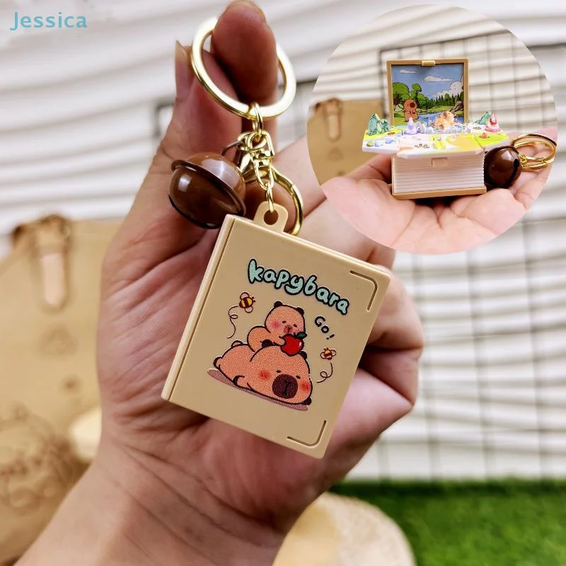 ♥ 3D 접이식 카피바라 미니 사이즈 접이식 책 열쇠고리 어린이 장난감 가방 펜던트