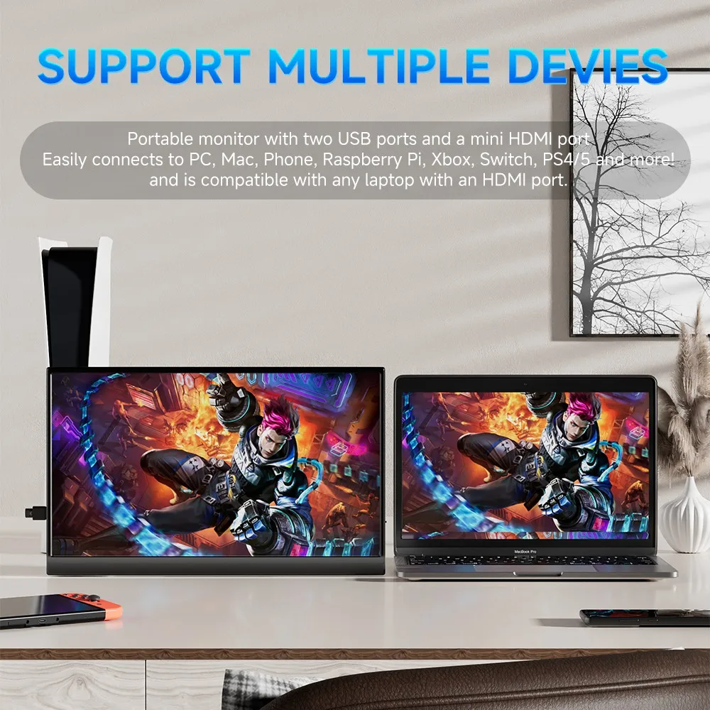 MUCAl 15.6 인치 휴대용 모니터 FHD 1920*1080 여행 게임 노트북 전화 스위치 용 15.6 디스플레이 화면 ps4 ps5 XboX MacBook