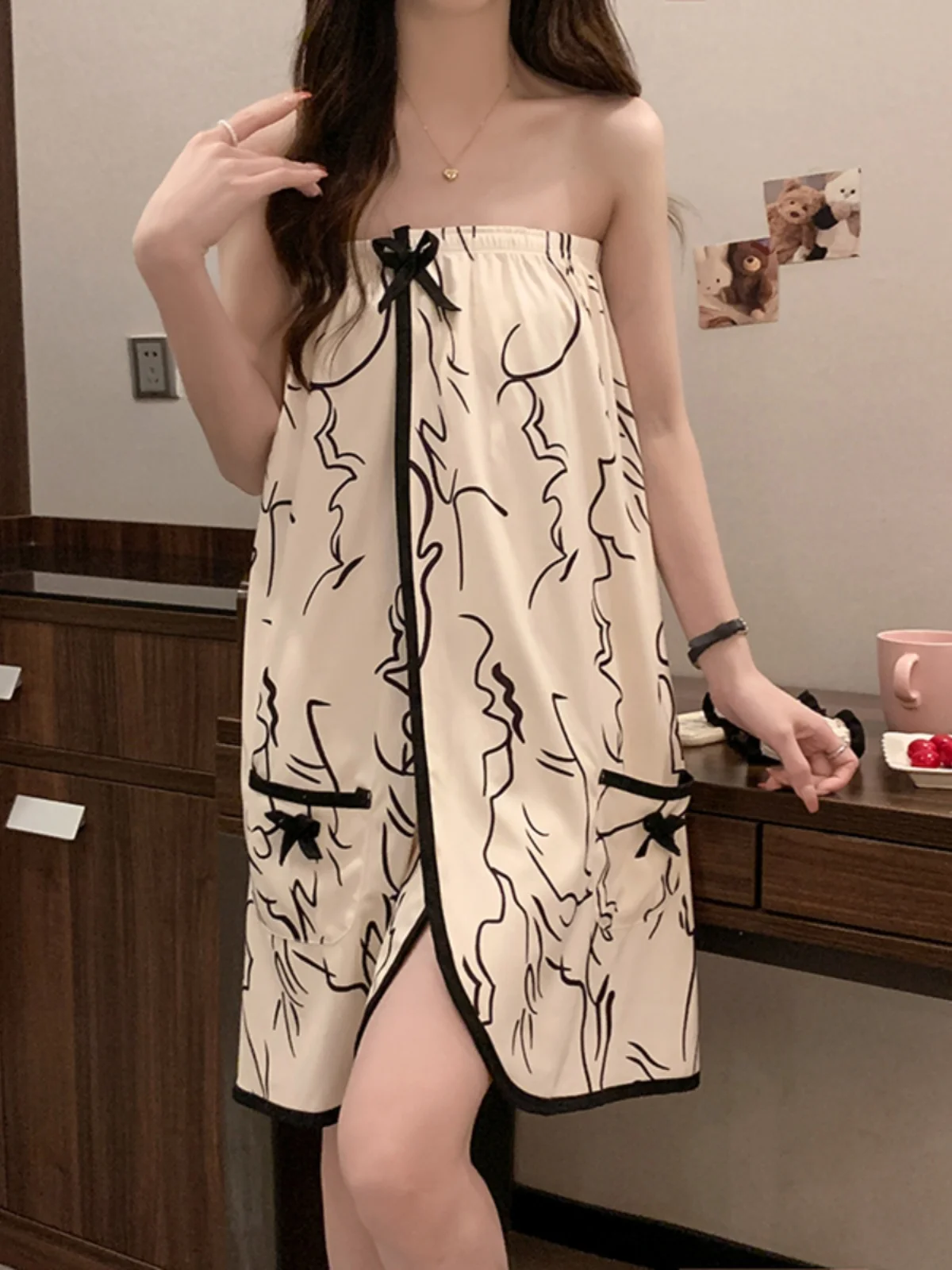 Summer Cotton Bath Towel Women's Sexy Bath Skirt Tube Top High Absorbency Soft Bath Robe Comfortable Home Clothes Headscarf I...