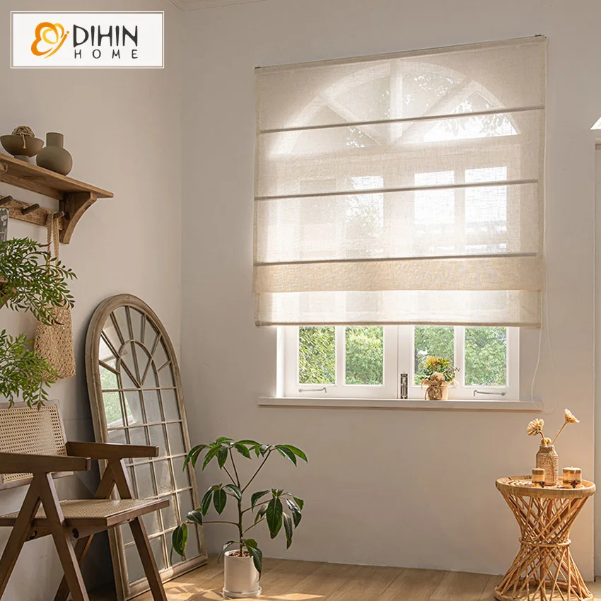 

Modern Motorized 100% Linen Sheer Roman Shades Blinds Window Curtains Custom Made Roman Shades for Windows, Doors, Home, Kitchen