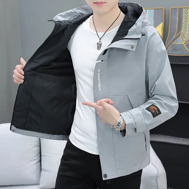 Men's Casual Embroidered Jacket Spring Autumn New Style Simple American Workwear Cool Windbreaker Coat Loose Fit Zipper Decor... - 2
