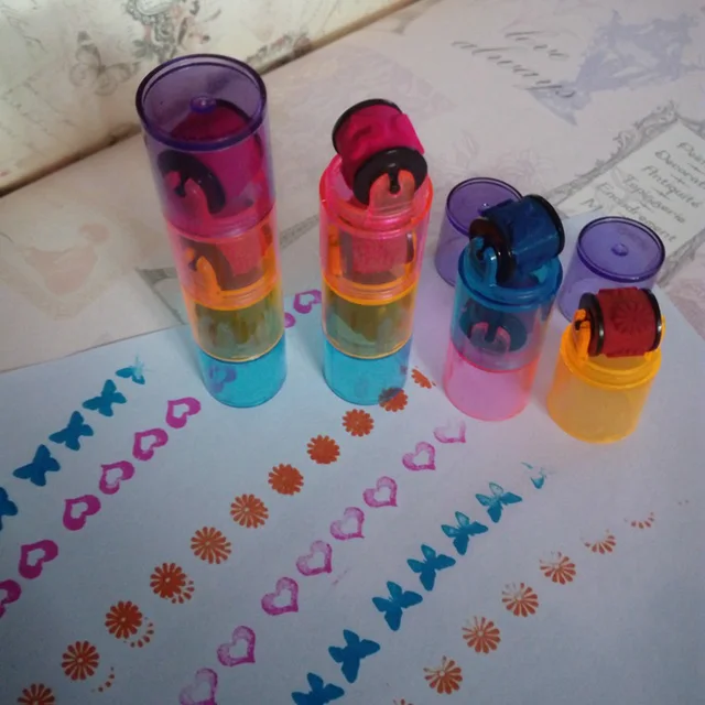 3/6Pcs Baby Colorful Ink Pad Stamp Seal Preschool Funny Toy Learning Cartoon DIY Roller Drawing Diary Tool for Kids Ink Pad Gift 5
