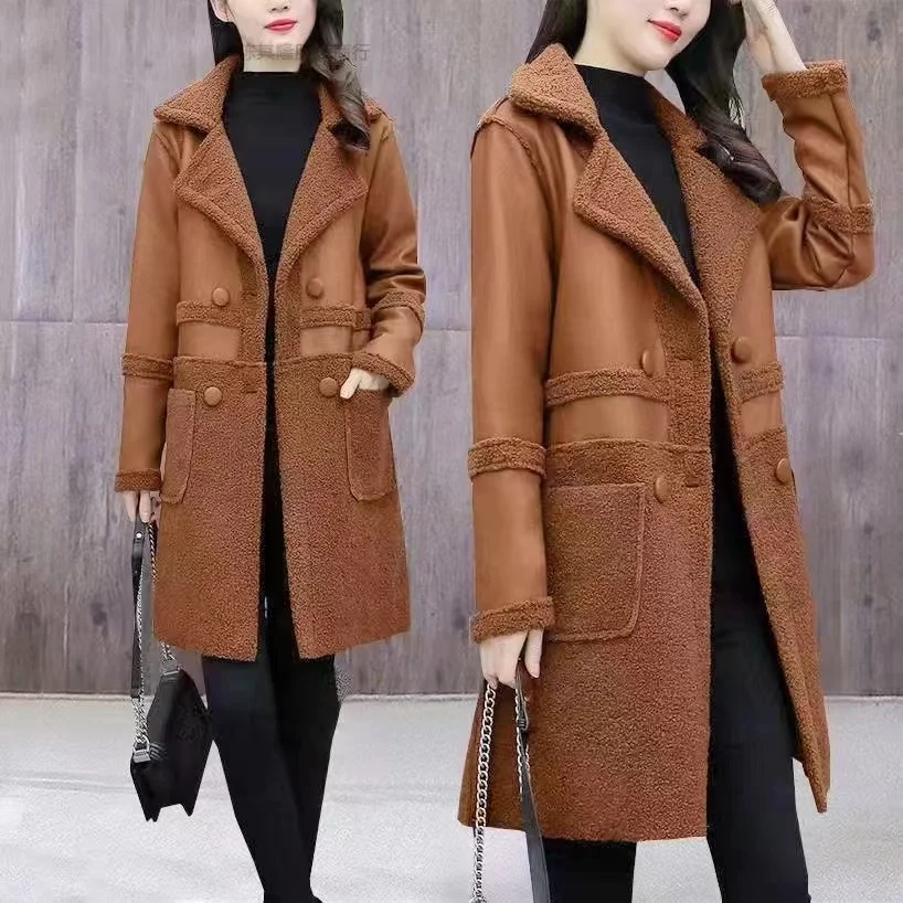 

2024 Large Size Jacket Women's New Two-Sided Fur Coat Autumn Winter Lambswool Outerwear Long Padded Overcoat Ladies Leather Tops