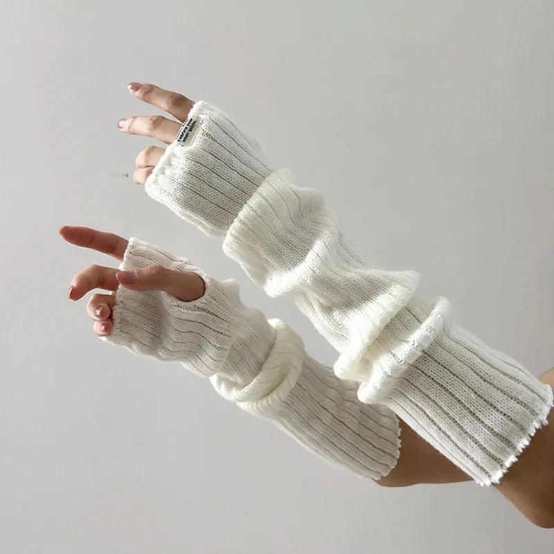 Y2K Sweet Knitted Arm Warmers Long Sleeve Fingerless Gloves