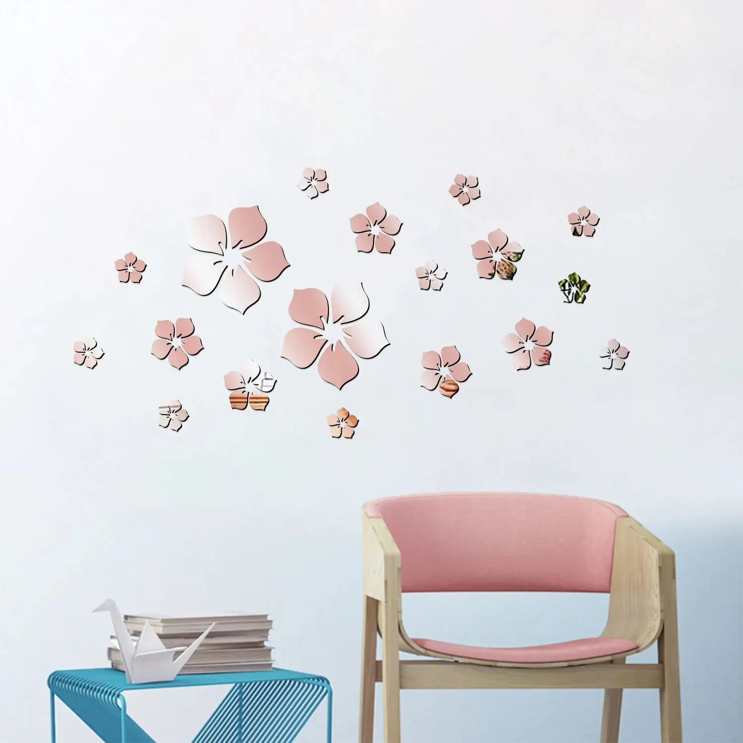 18Pcs Small Fragmented Flowers, Petals, Crystal Mirror Wall Stickers, 3D Bedroom Home Decoration