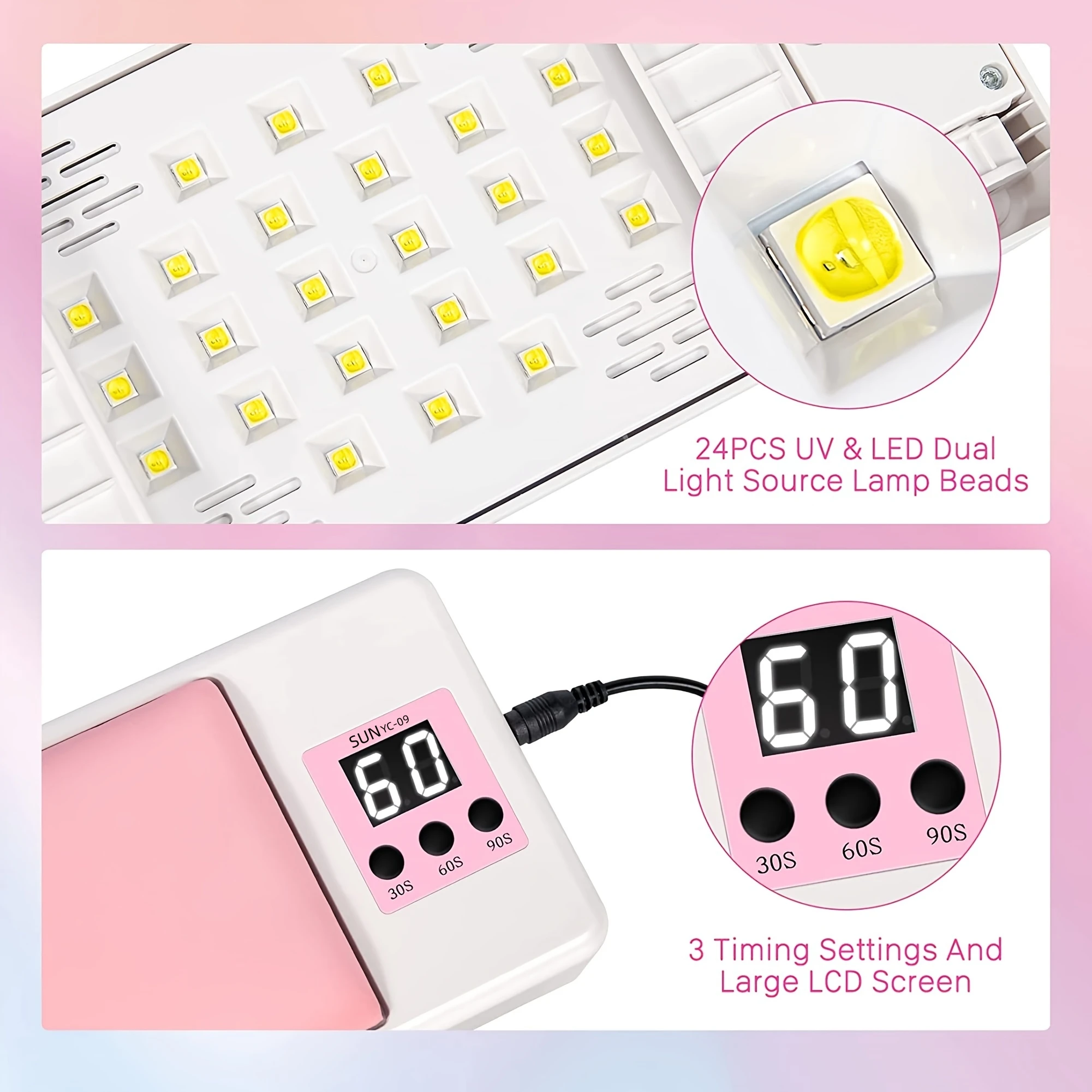 베개 타입 네일 램프, 72W UV 램프, 네일 드라이어, 젤 네일 광택제 경화 LED UV 램프, 3 타이머, 네일에 적합