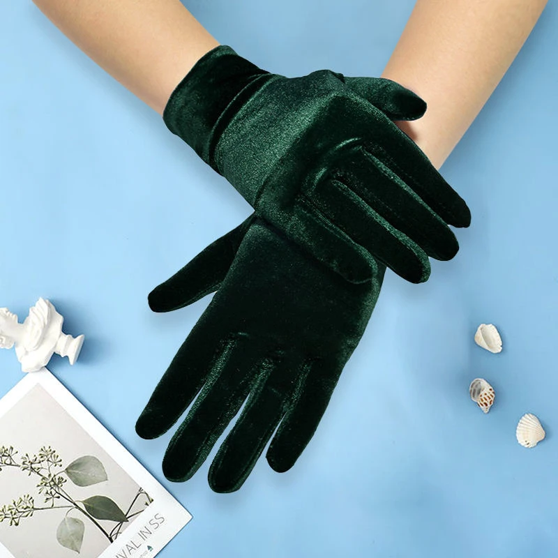 Women Opera Velvet Gloves Flapper Stretchy Wrist Length Banquet Gloves Tea Party Halloween Costume velvet gloves