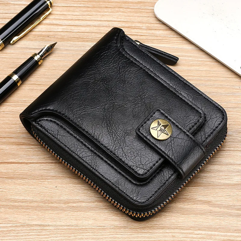 Vintage Small Men's Wallet Pu Leather Short Purse Men Hasp Zipper Clutch Solid Porte Feuille Hommes Porte Monnaie Homme