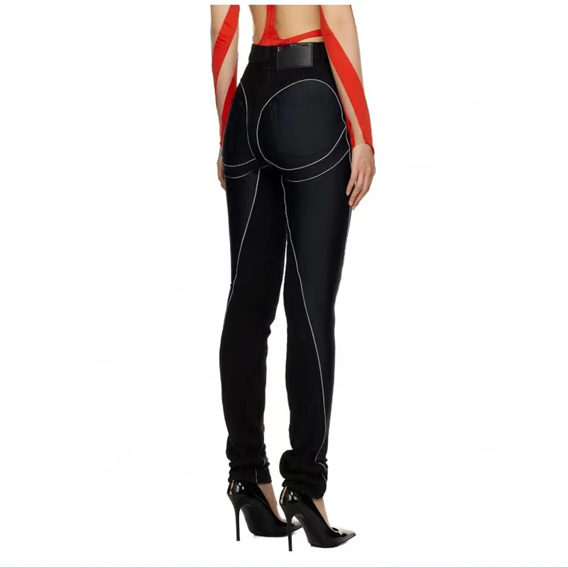 

Reflective stripes splicing line jeans High waist Slim pants Fashion versatile high-quality ladies pants 2023 Autumn new y2k