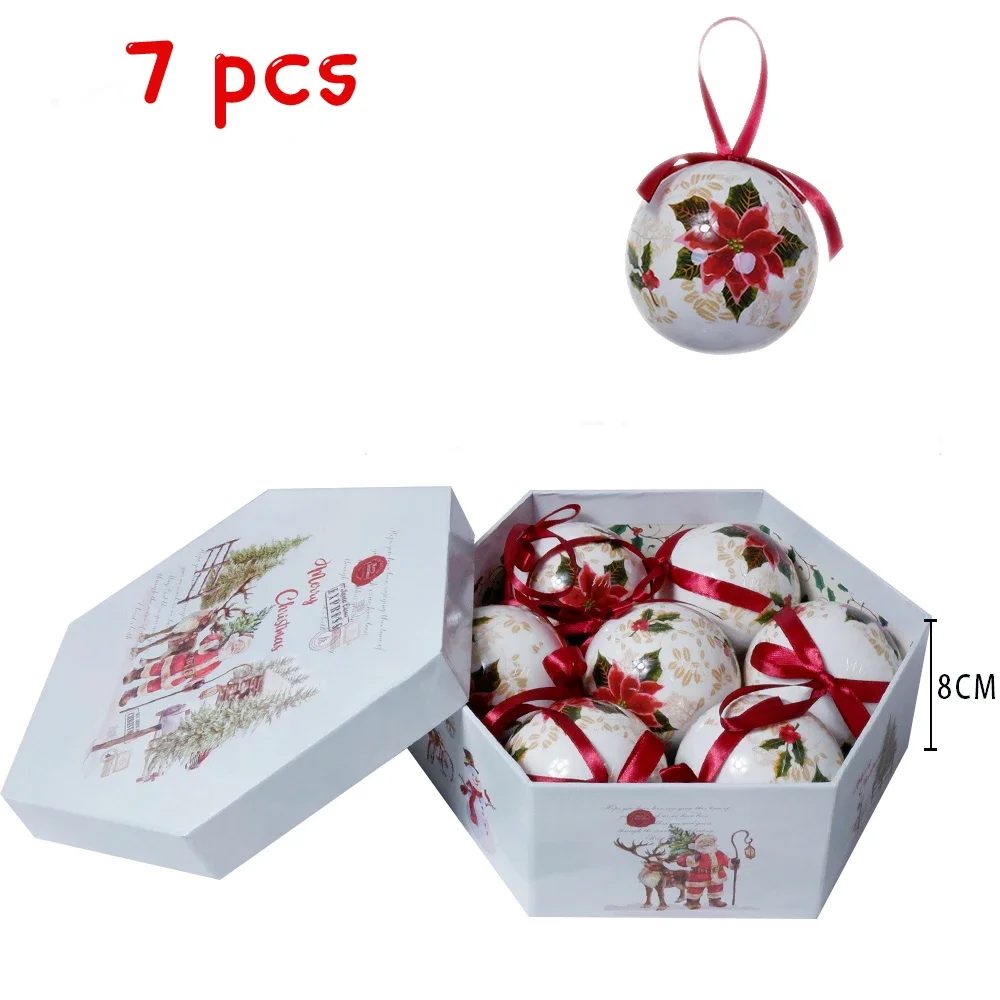 7 piezas de bolas navideñas decorativas de Año Nuevo 2024 para el hogar, adornos navideños, bolas de PVC de alce, decoración para el día de Navidad