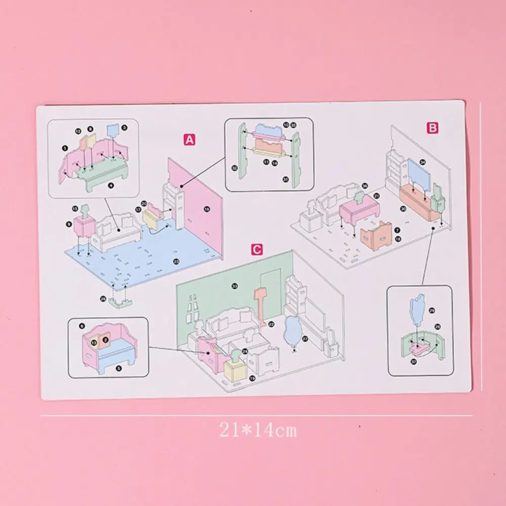 Cartoon 3D Model 3D Room Model Puzzle Kitchen Bedroom 3D Room Cardboard Handmade Bathroom Room Model Craft