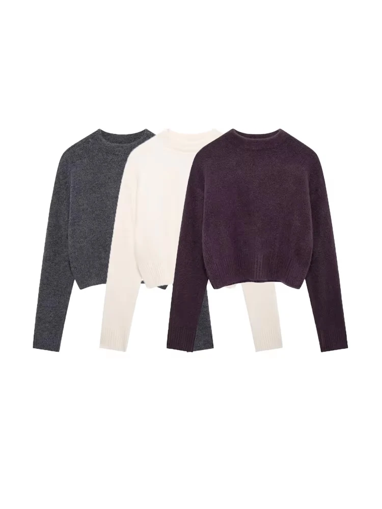 Women's Cropped Knit Sweater with Side Vents