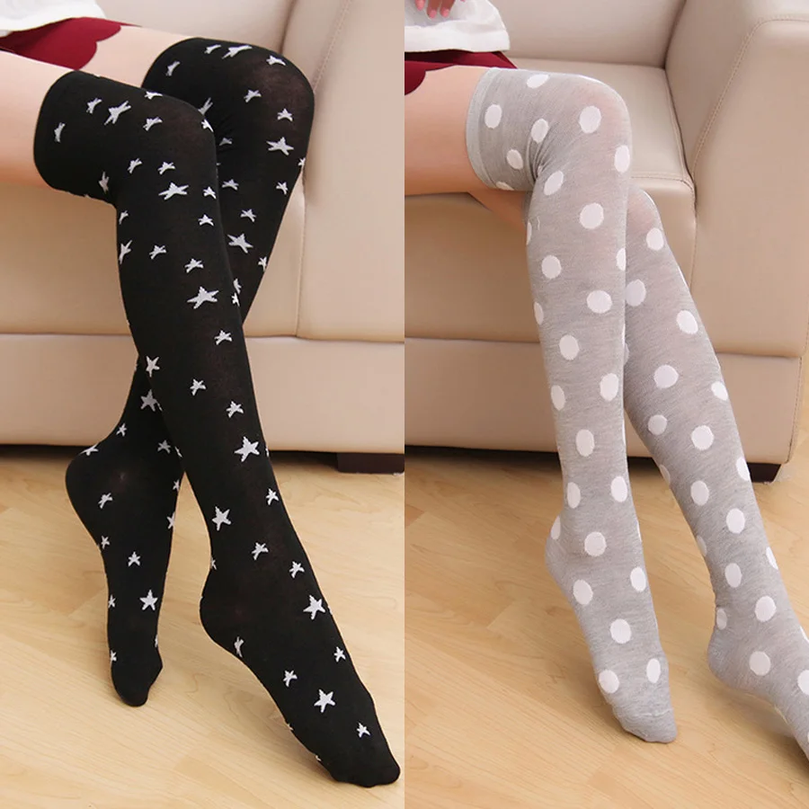 3 Pairs/Lot Women Stockings Socks Stars Circle Over Knee Hight Cotton Sexy Slim Ladies Girls Christmas Halloween Gift 12 Styles