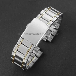 Stainless Steel Replacement Watch Band with Folding Buckle - Multiple Sizes Available - 24mm (Silver - Gold)