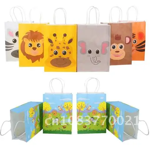 

12Pcs Safari Forest Animal Lion Tiger Pattern Gift Box Cookies Packaging Bags Baby Shower Supplies Kids Jungle Birthday Favor