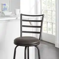 3-Pack Indoor Adjustable 24" or 29" Bronze Ladder Back Swivel Barstool, Espresso Vegan Leather Seat 2