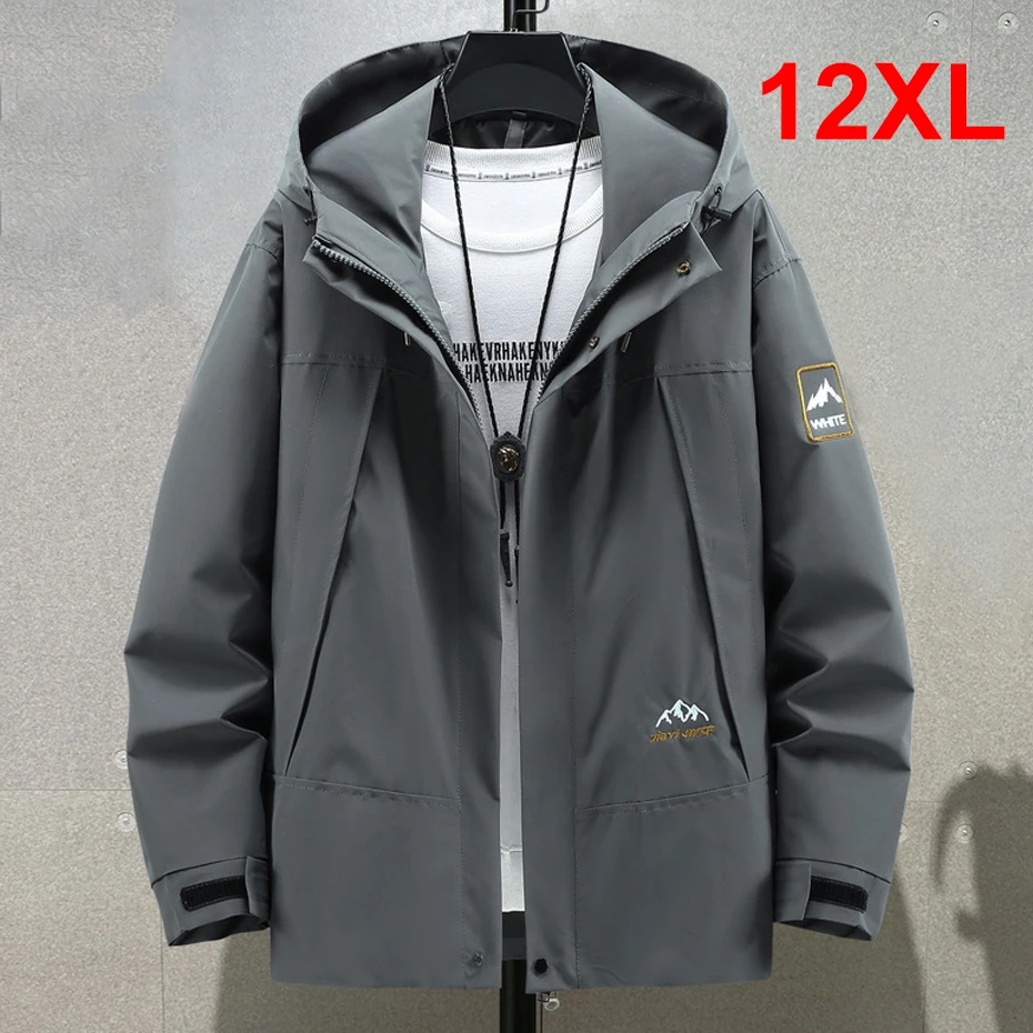 

Black Waterproof Windbreak Cargo Jackets Plus Size 12XL Fashion Casual Solid Color Camp Jackets Big Size 12XL Coats Male