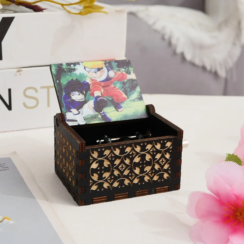 Classical solid wood painted music box naruto wooden hand crank music box music box tabletop ornament vintage music box 6