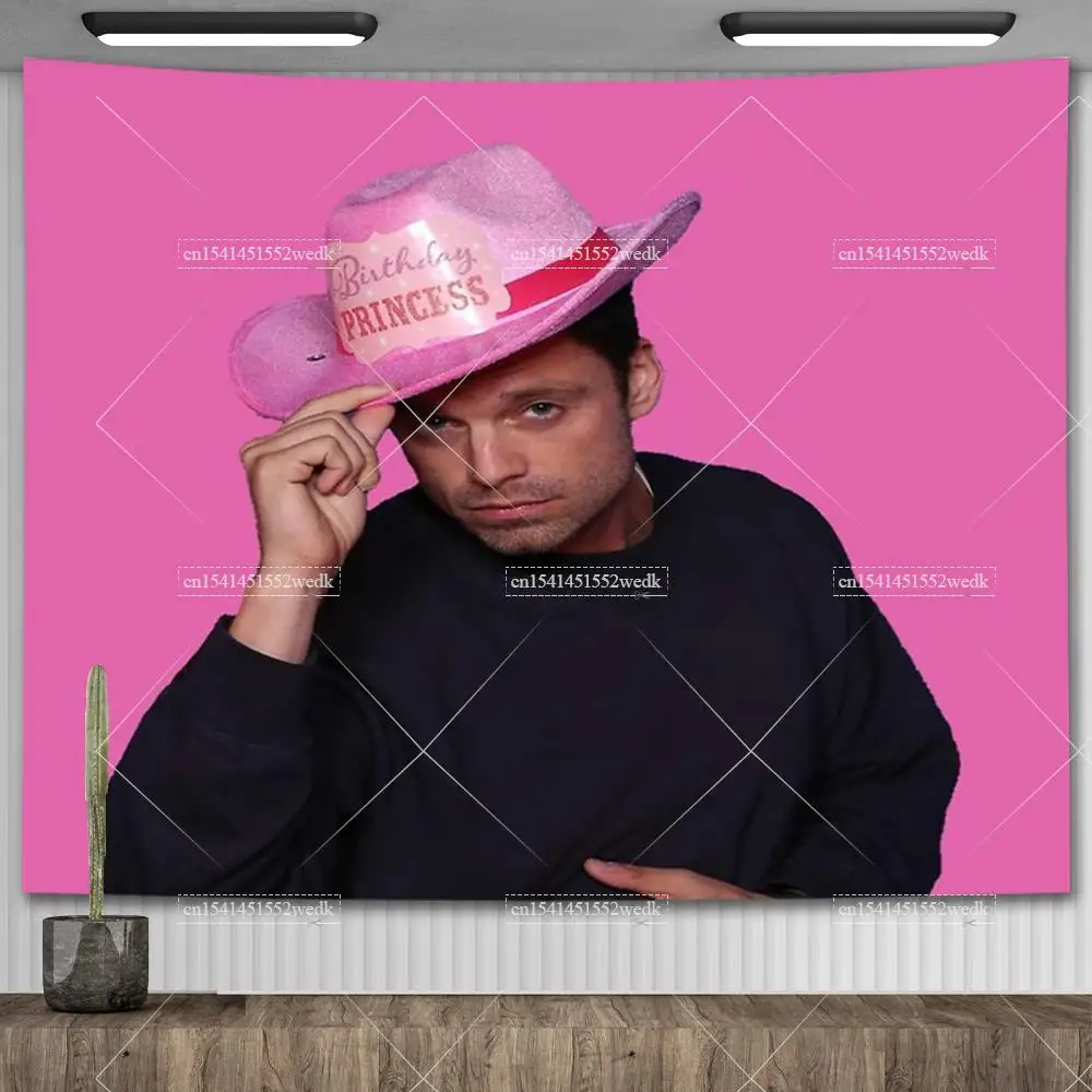 Sebastian Stan Tapestry Wall Decor Posters Funny Cowboy Hat Meme Tapestry Aesthetic Room Decoration Party Backdrops