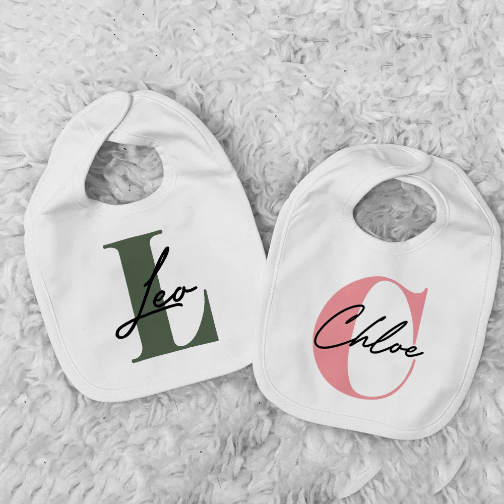 Baby Personalised Name Initial Bib Toddler Infant Custom Cotton Bibs Boy's Girl's Customised Bib Feeding Saliva Towel Stuff