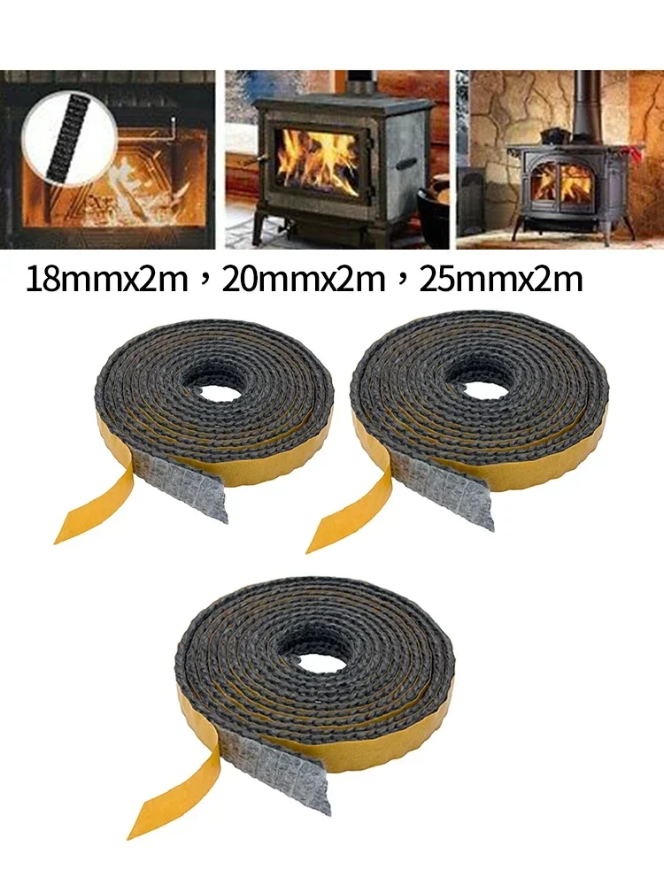 Sealers Self Adhesive Glass Seal 20mmx2m Black Bouncy Fiberglass Flat Stove Fire Rope Low Thermal Conductivity
