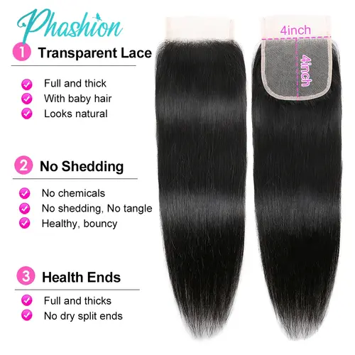 Phashion 24 26 Inch 5x5 4x4 Straight Lace Closure Only Pre Plucked Long Full Swiss Transparent Lace 100% Remy Human Hair On Sale - Image 4