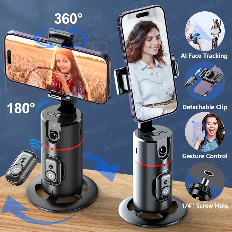 P02 360 Rotation Gimbal Stabilizer, Follow-up Selfie Desktop Face Tracking Gimbal for Tiktok Smartphone Live,with Remote Shutter 1