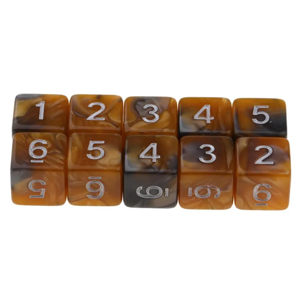 10pcs D6 Polyhedral 16mm Dice Set Double Colors Six Sided Dice Translucent Colors 7-die Semi-transparent Complete Set