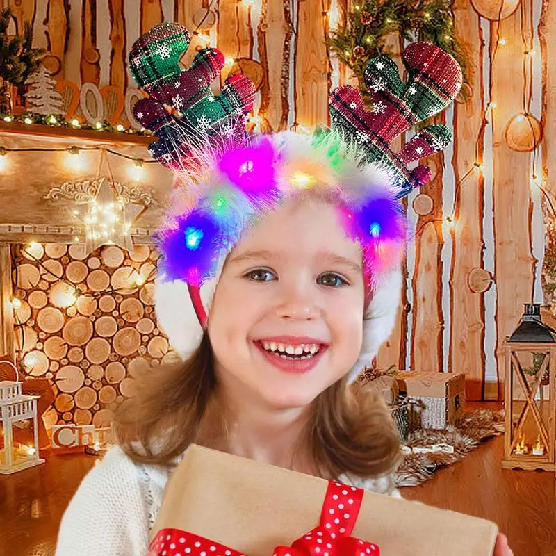 LED Christmas Antler Headband Reindeer Light Up Headband Luminous Hair Hoop Children Party Costume Cute Xmas Decoration