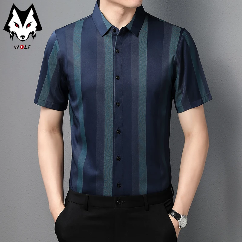 New Spring/Summer Men's Short Sleeve Shirts, Men's Sleeves Slim Fit Casual Shirts, Hot Selling Spot Tops, Men's Fashion Stripe