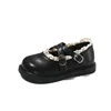 Fashion Princess Shoes for Girls Children Cross Strap PU Leather Flats Baby Girls Lace Lotus Edge Trendy Mary Jane Dress Shoes 6
