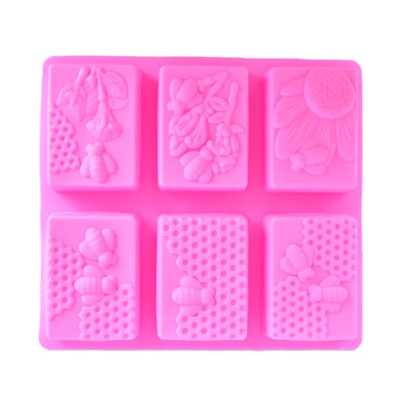 1pc Honey Bee Silicone Soap Making Mold Diy Handmade Craft 3D Soap Mold Silicone Rectangular 6 Forms Molds