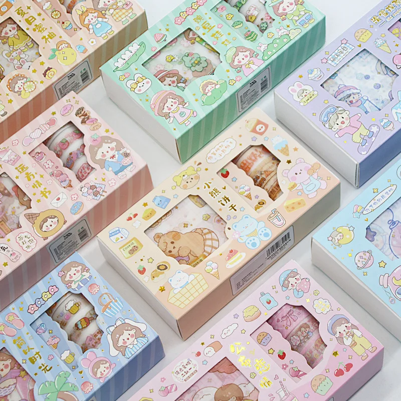 

6 box/lot Kawaii Bear Rabbit Washi Stickers Set Cute Decorative Stationery Tape Scrapbooking DIY Diary Label wholesale