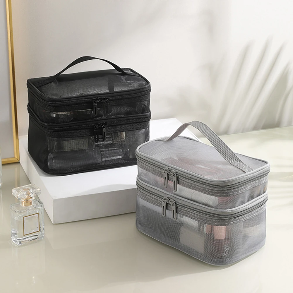 

Clear Mesh Makeup Bag Lightweight Portable Toiletry Bag For Hiking