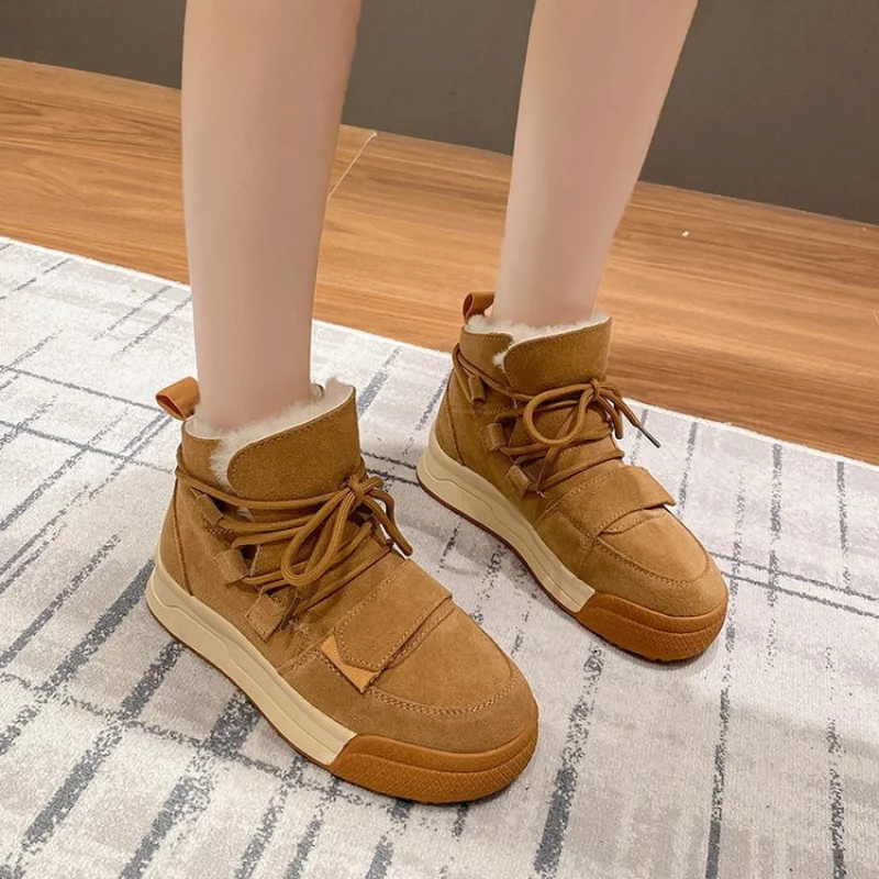 Winter New Women's Casual Fashion Thick Bottom Plush Warm Martin Boots High Top Vintage Snow Boots