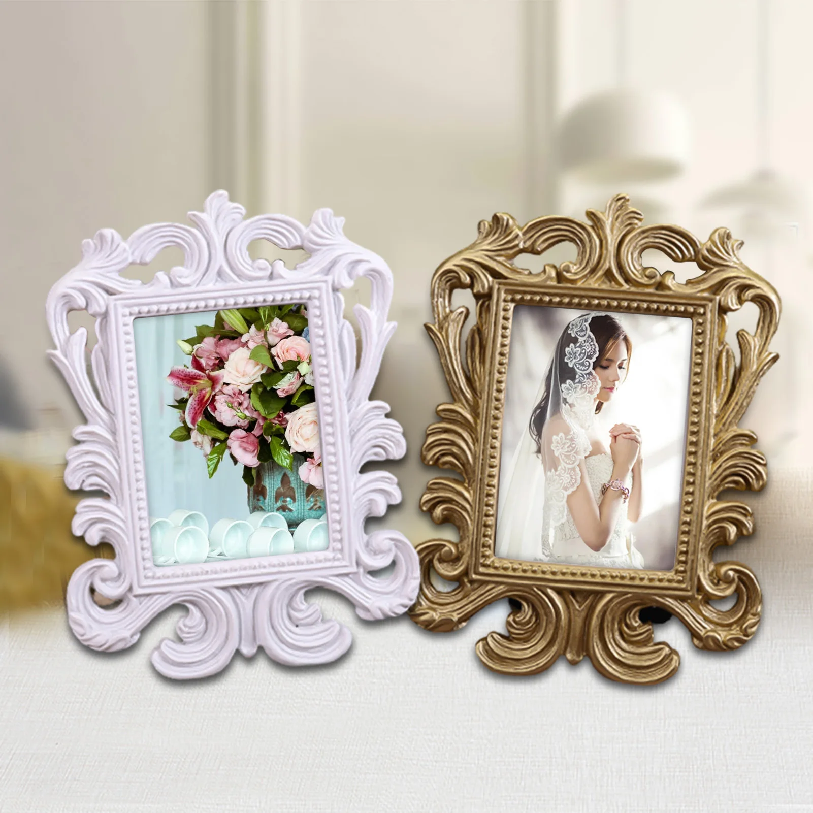 Retro Floral Photo Frame Elliptical Desktop Picture Frame Ornament Small Baroque Photo Holder Prop photo frame wood canvas frame wood photo frame wood frame wood picture frame art frames Wedding Home Decor Gift