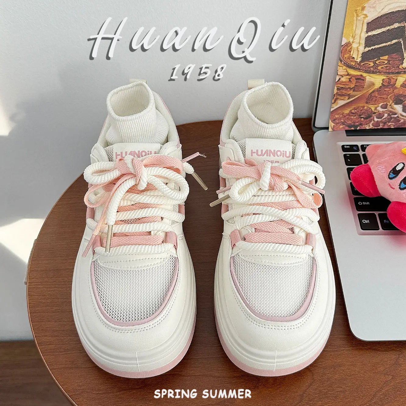 Women Causal Shoes Spring Designer Wedges Vulcanized Shoes Fashion Versatile White/Pink Sneakers student Lightweight Sports Shoe