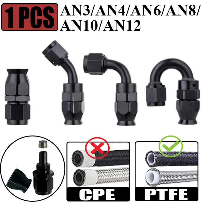 3AN 4AN 6AN 8AN 10AN 12AN Straight 0 45 90 180 Degree Swivel Hose End Fittings Adapter For PTFE E85 Oil Fuel Gas Line Pipe Black hose end fitting adapter