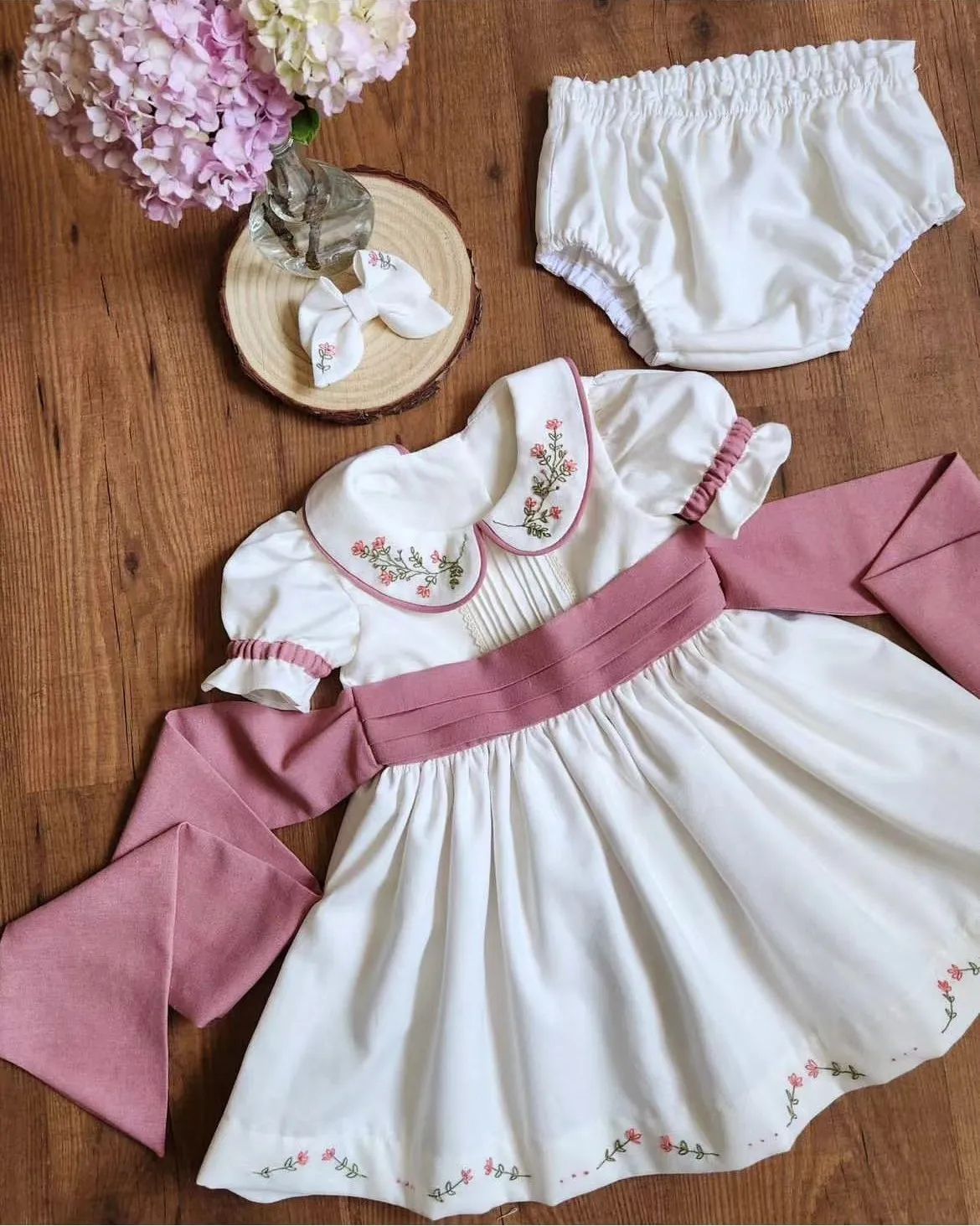 1-12Y Baby Girl Summer Handmade Flower Embroidery White