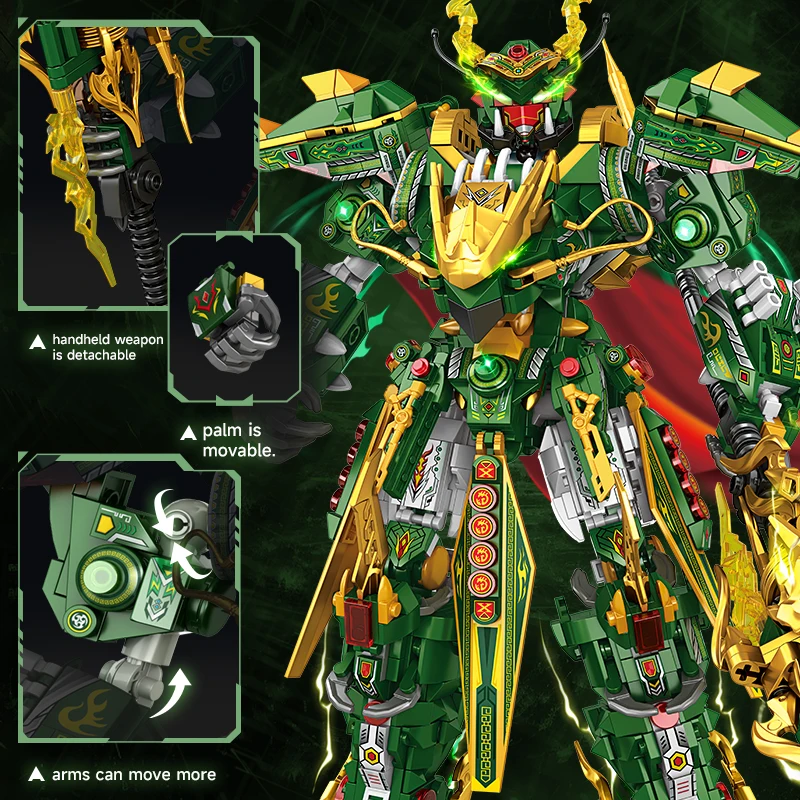 Big Superhero Mecha Building Blocks Green Dragon Robot Bricks DIY Construction F
